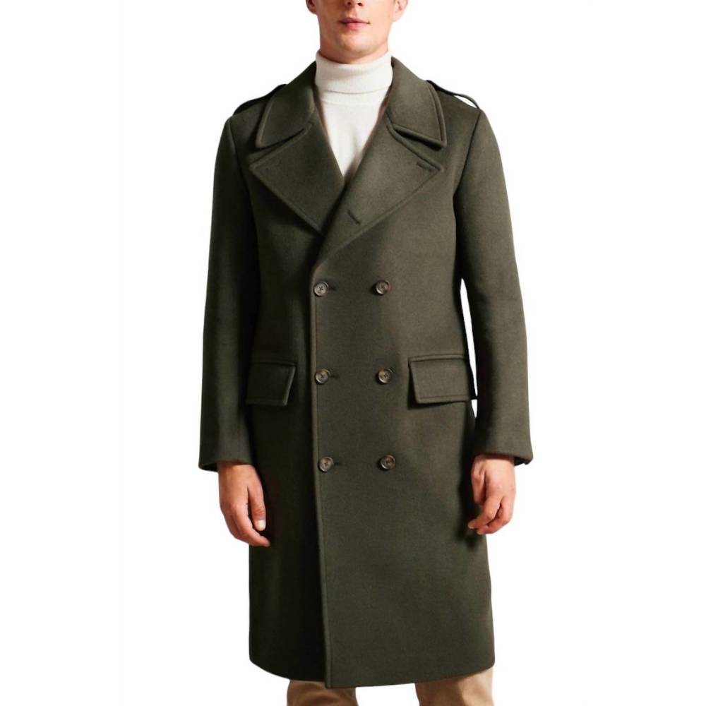 NEW TED BAKER avin wool blend military coat in dark green